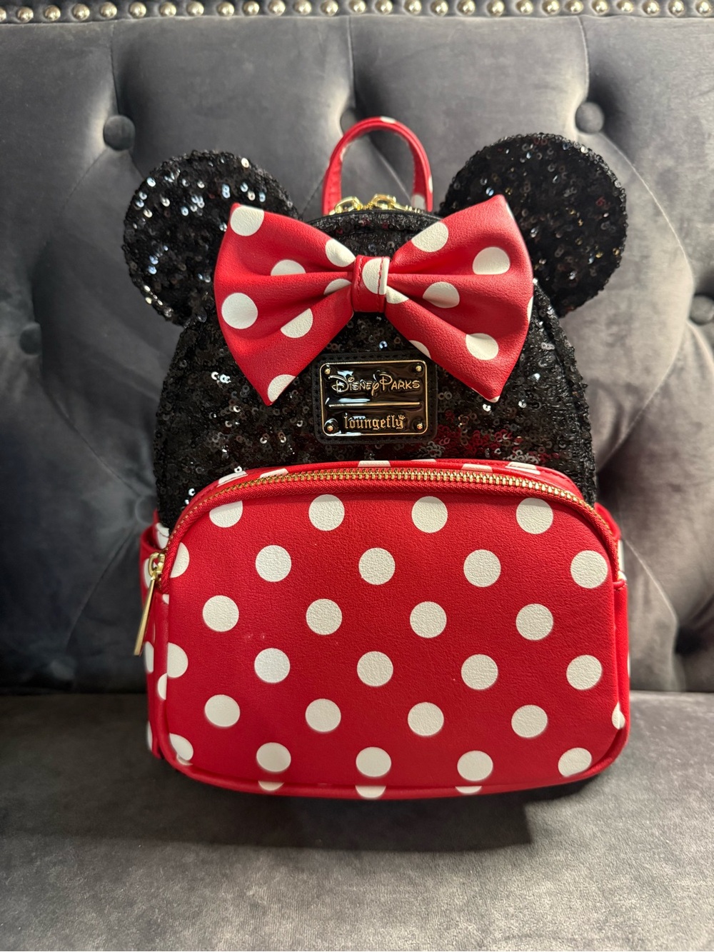 Loungefly Red White and Black Minnie Mouse Polka Dot Kids Backpack NWT